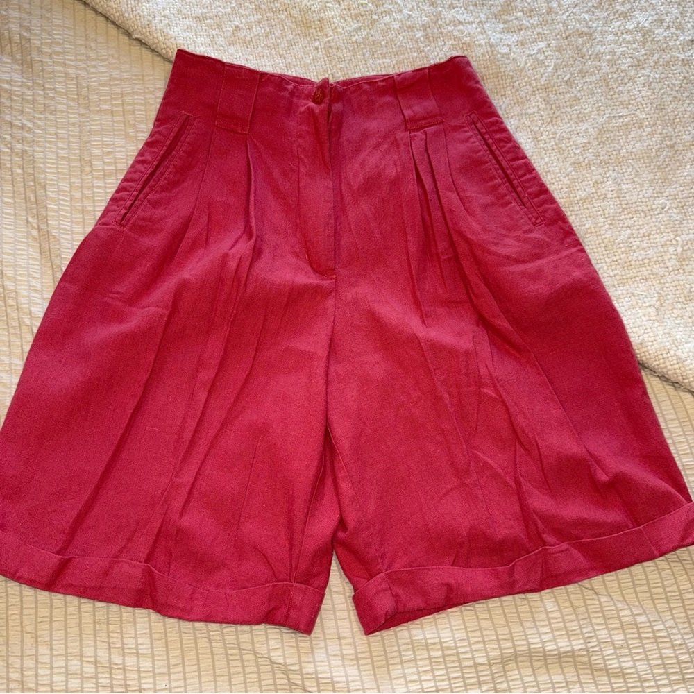 Vintage Coral Pink Hi Rise Linen Culotte Shorts 27